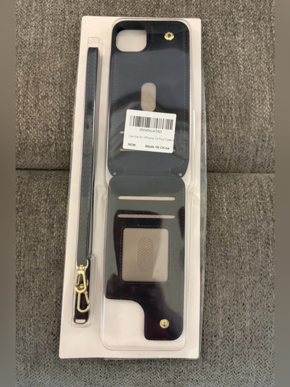 Universal Black Wallet iPhone 15 Plus Case with Wrist Strap